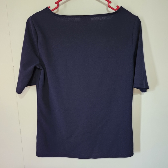 Talbots Twist V-Neck Tee Navy Blue Small Comfortable Washable 3/4 Sleeve Top - Picture 6 of 9